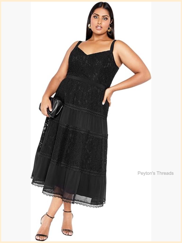Lace Faux Wrap Midi Dress With Pockets - Curve Fit